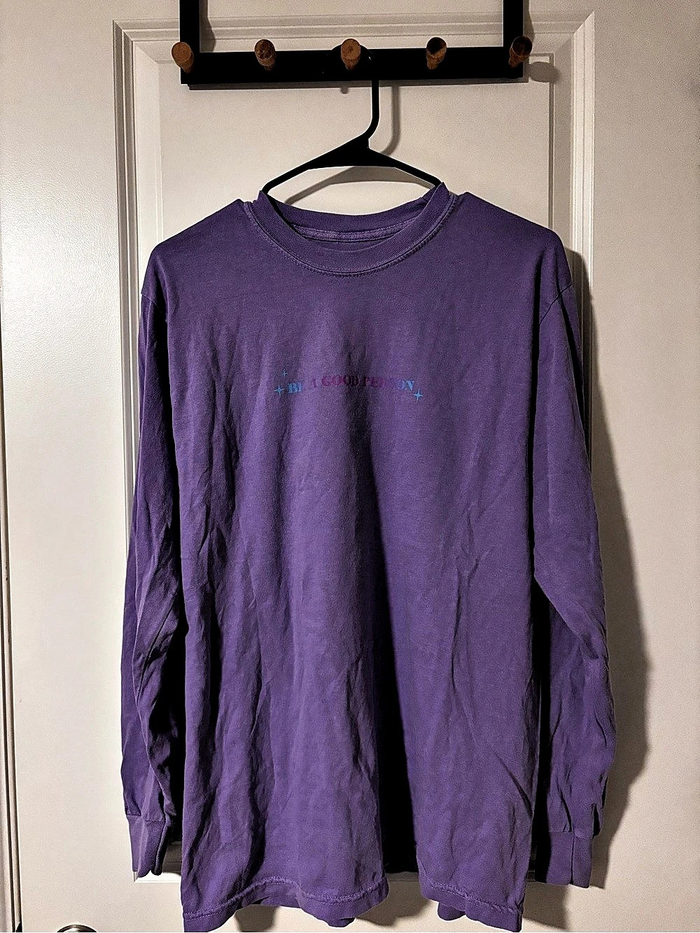 BE A GOOD PERSON Manifestation Cotton Long Sleeve Tee Purple Long Sleeve Tee Siz
